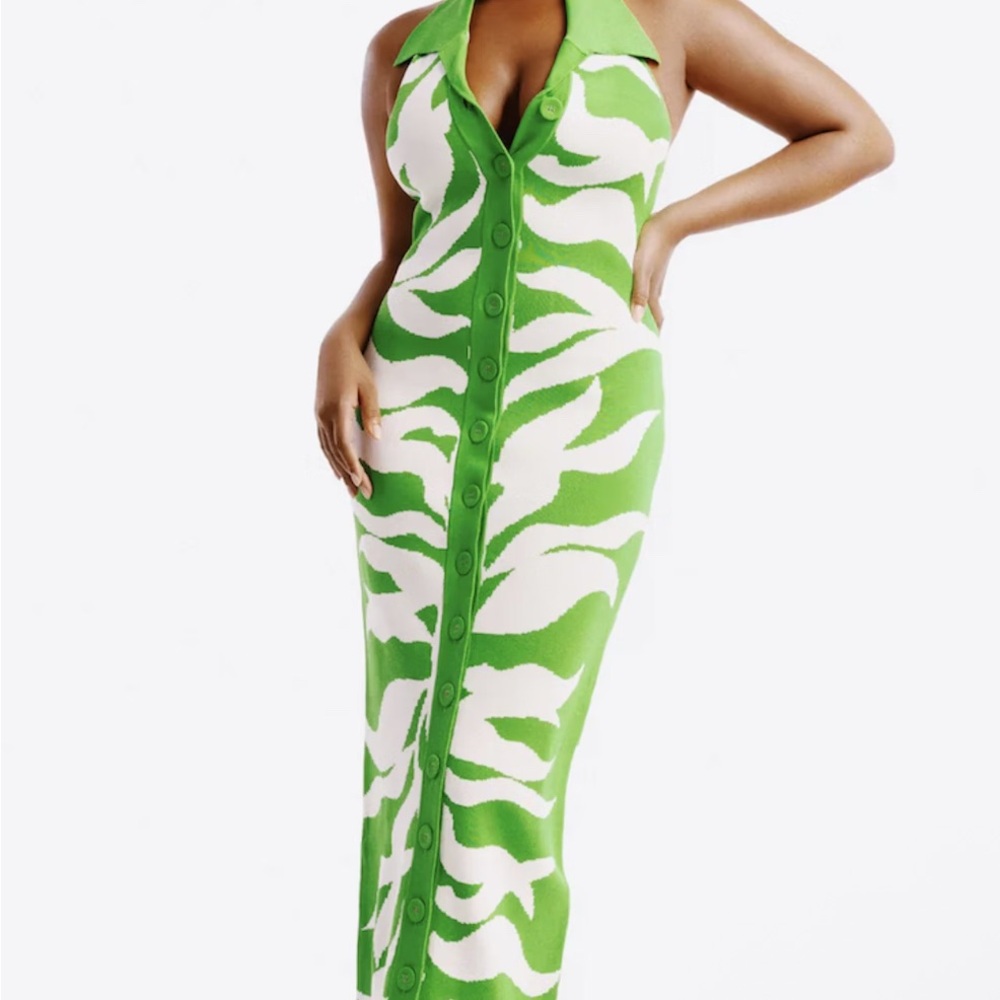Hanifa Green and White Backless Dress